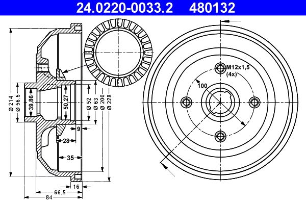 ATE 24.0220-0033.2 Brake Drum