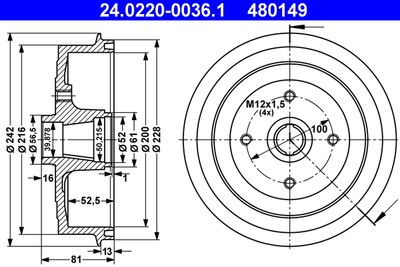 Brake Drum ATE 24.0220-0036.1