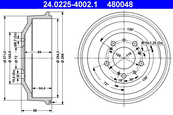 ATE 24.0225-4002.1 Brake Drum