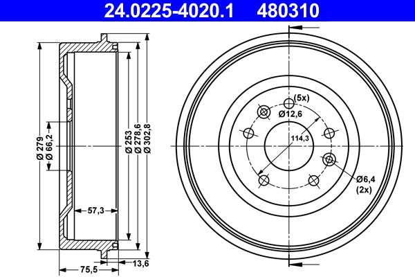 ATE 24.0225-4020.1 Brake Drum