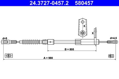 Cable Pull, parking brake ATE 24.3727-0457.2