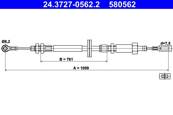 ATE 24.3727-0562.2 Cable Pull, parking brake