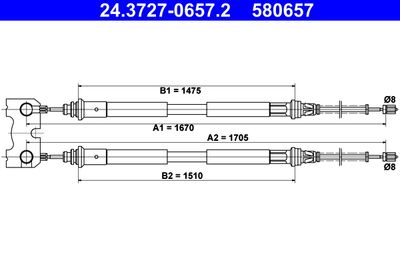 Cable Pull, parking brake ATE 24.3727-0657.2