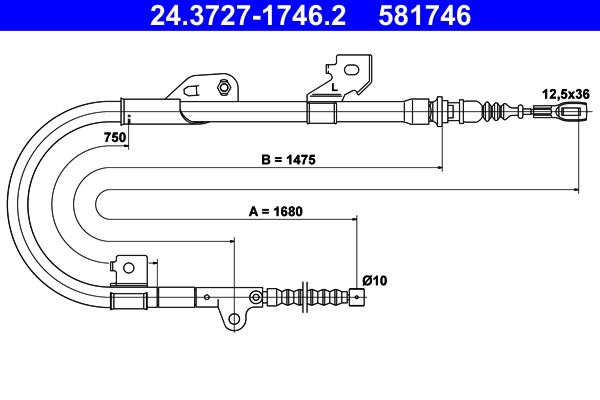 ATE 24.3727-1746.2 Cable Pull, parking brake