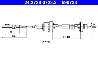 Cable Pull, clutch control ATE 24.3728-0723.2