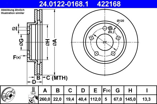 ATE 24.0122-0168.1 Brake Disc