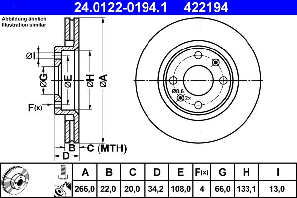 ATE 24.0122-0194.1 Brake Disc