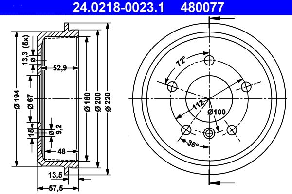 ATE 24.0218-0023.1 Brake Drum