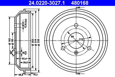 Brake Drum ATE 24.0220-3027.1