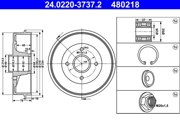 ATE 24.0220-3737.2 Brake Drum