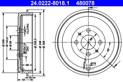 Brake Drum ATE 24.0222-8018.1