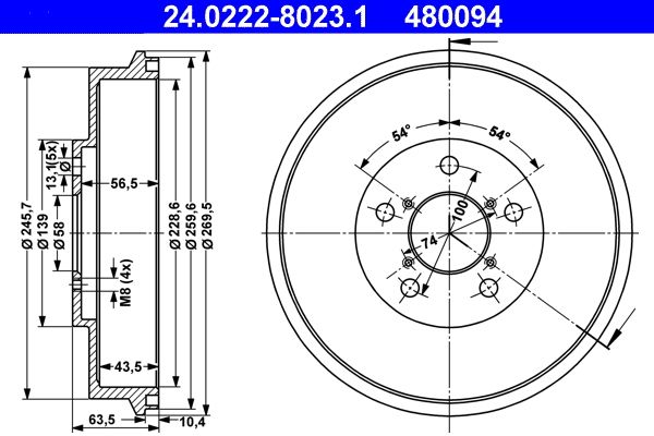 ATE 24.0222-8023.1 Brake Drum