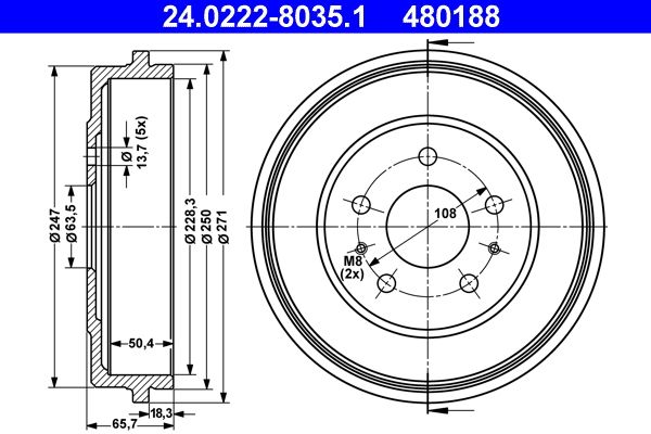 ATE 24.0222-8035.1 Brake Drum