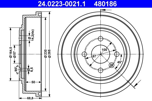 ATE 24.0223-0021.1 Brake Drum