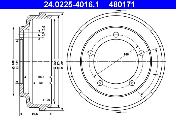 ATE 24.0225-4016.1 Brake Drum