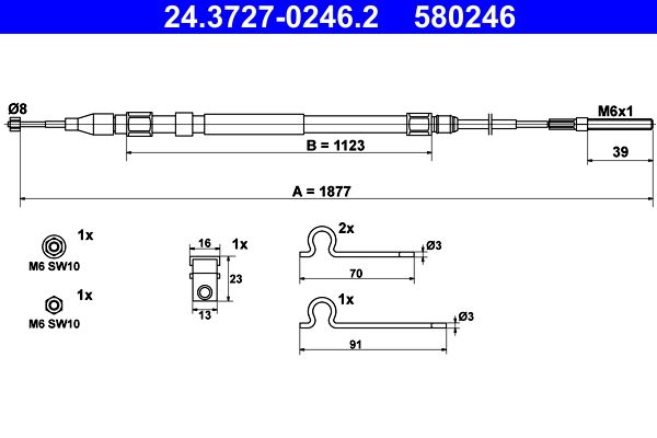 ATE 24.3727-0246.2 Cable Pull, parking brake