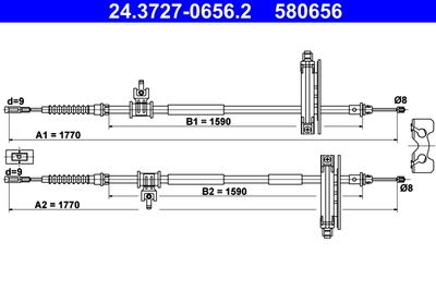 Cable Pull, parking brake ATE 24.3727-0656.2