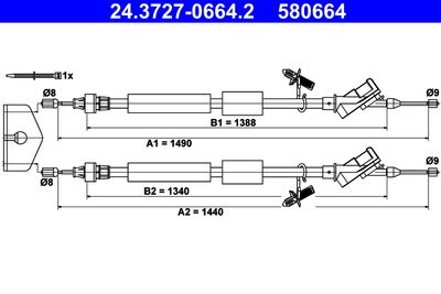 Cable Pull, parking brake ATE 24.3727-0664.2