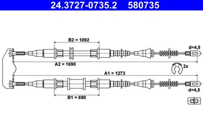 Cable Pull, parking brake ATE 24.3727-0735.2