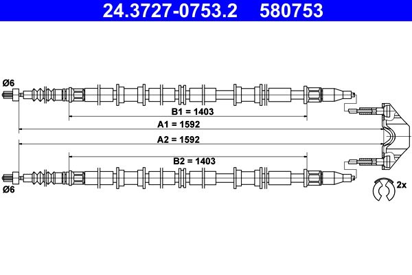 ATE 24.3727-0753.2 Cable Pull, parking brake