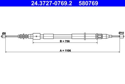 Cable Pull, parking brake ATE 24.3727-0769.2