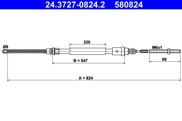 ATE 24.3727-0824.2 Cable Pull, parking brake