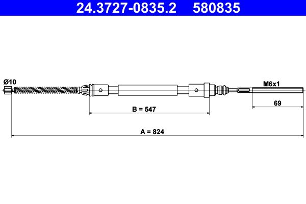 ATE 24.3727-0835.2 Cable Pull, parking brake