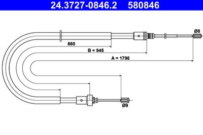 Cable Pull, parking brake ATE 24.3727-0846.2