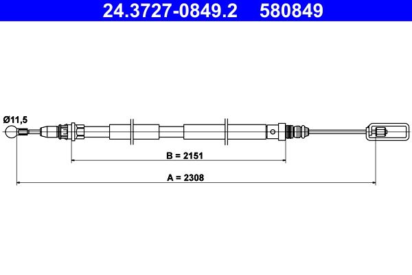 ATE 24.3727-0849.2 Cable Pull, parking brake