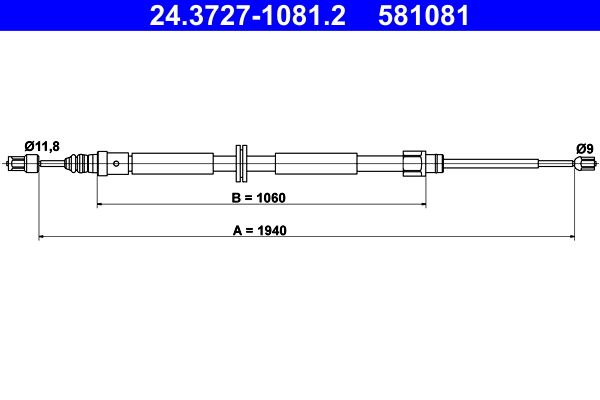 ATE 24.3727-1081.2 Cable Pull, parking brake