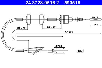 Cable Pull, clutch control ATE 24.3728-0516.2