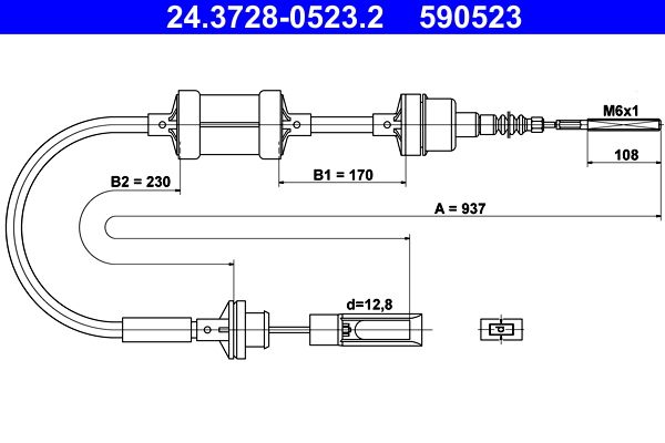 ATE 24.3728-0523.2 Cable Pull, clutch control