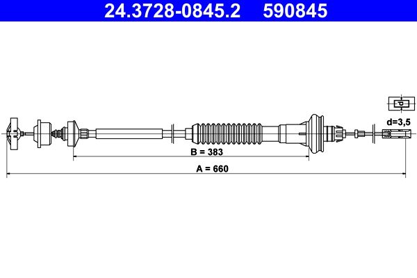 ATE 24.3728-0845.2 Cable Pull, clutch control