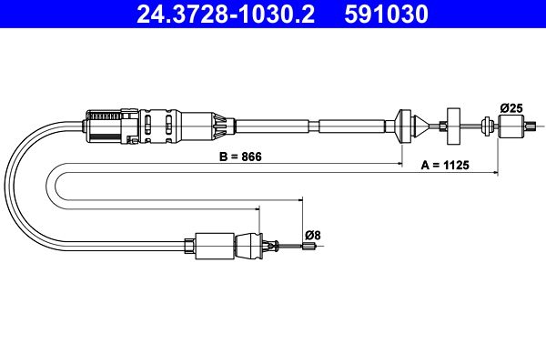 ATE 24.3728-1030.2 Cable Pull, clutch control