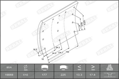 Brake Lining Kit, drum brake BERAL KBL19068.2-1627