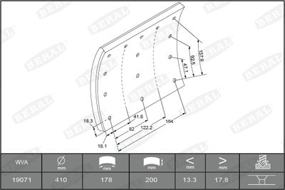 Brake Lining Kit, drum brake BERAL KBL19071.1-1627