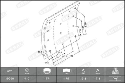 Brake Lining Kit, drum brake BERAL KBL19090.0-1627