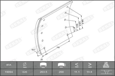 Brake Lining Kit, drum brake BERAL KBL19094.1-1560