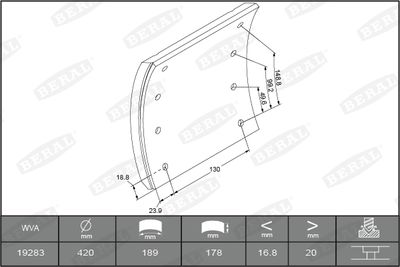 Brake Lining Kit, drum brake BERAL KBL19283.0-1686