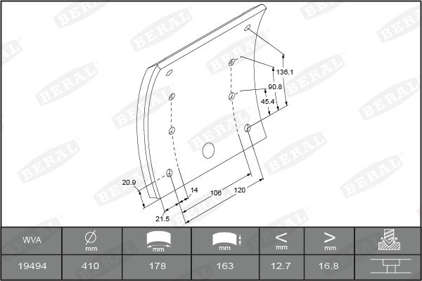 BERAL KBL19494.2-1560 Brake Lining Kit, drum brake