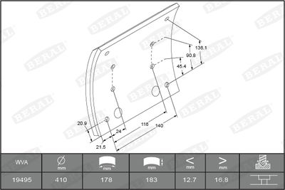 Brake Lining Kit, drum brake BERAL KBL19495.0-1575