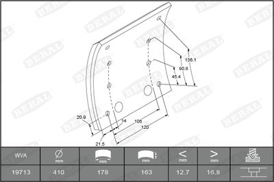 Brake Lining Kit, drum brake BERAL KBL19713.1-1560