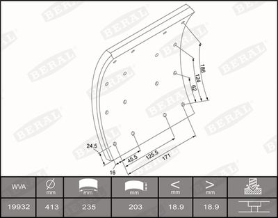 Brake Lining Kit, drum brake BERAL KBL19932.1-1637