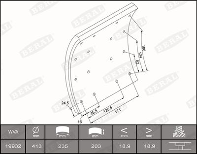 Brake Lining Kit, drum brake BERAL KBL19932.2-1637