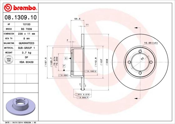 BREMBO 08.1309.10 Brake Disc