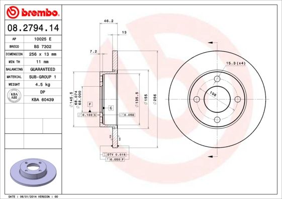 BREMBO 08.2794.14 Brake Disc