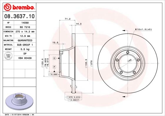 BREMBO 08.3637.10 Brake Disc