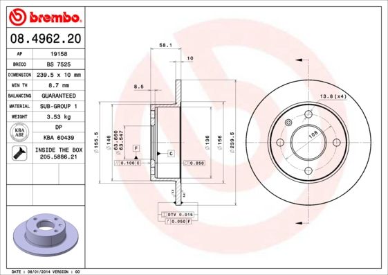 BREMBO 08.4962.20 Brake Disc