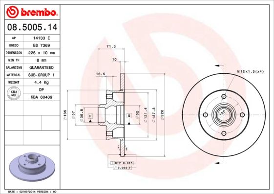 BREMBO 08.5005.14 Brake Disc