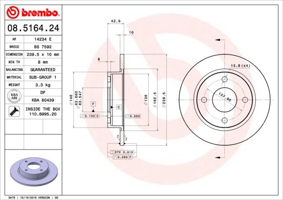 BREMBO 08.5164.24 Brake Disc